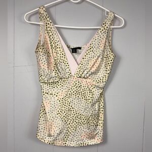 Kenneth Cole Y2K Stretch V-Neck Polkadot Tank Top Size Small Summer Retro Pastel